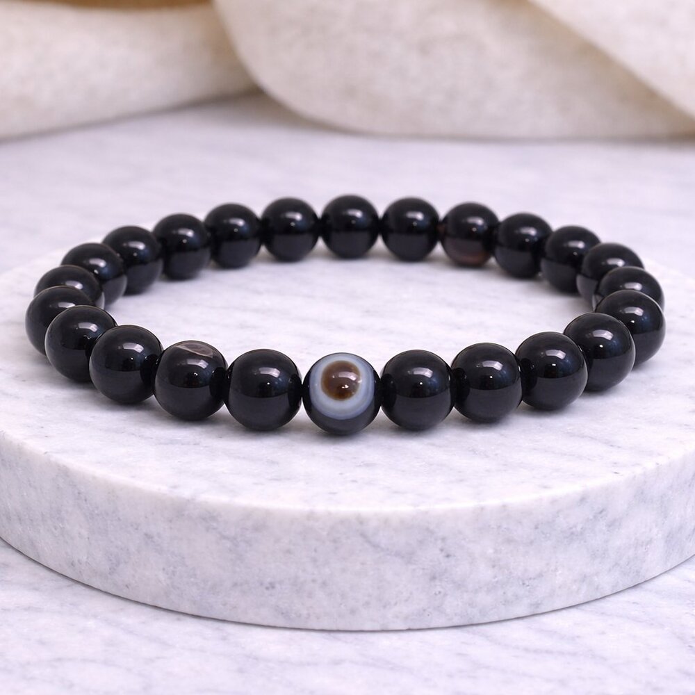 Black Agate Stone Stretch 8mm Beads Bracelet Protection Crystal Boho Jewelry
